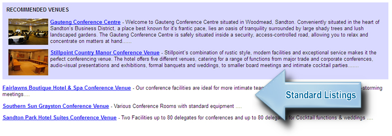 standard conference venue listing